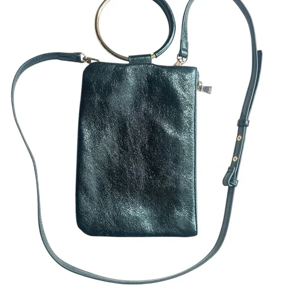 INC Charlii Bangle Handle Solid Faux-Leather Crossbody Bag Clutch Metallic Green - Picture 6 of 8